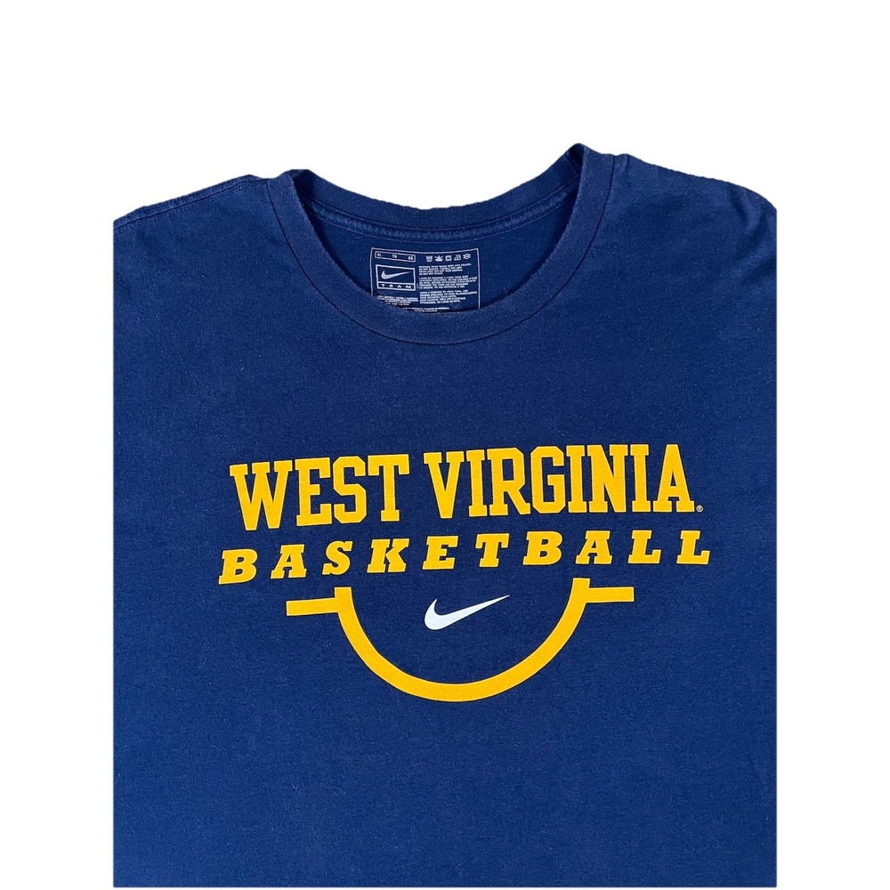 Vintage Nike Team West Virginia Mountaineers Basketball Blue T Shirt Men's XL